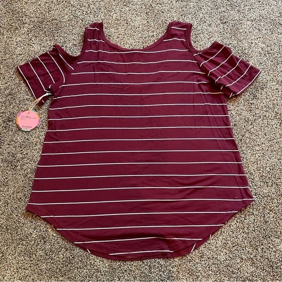 Love Charm Maroon White Cold Shoulder Striped Top Large NWT - Picture 5 of 5